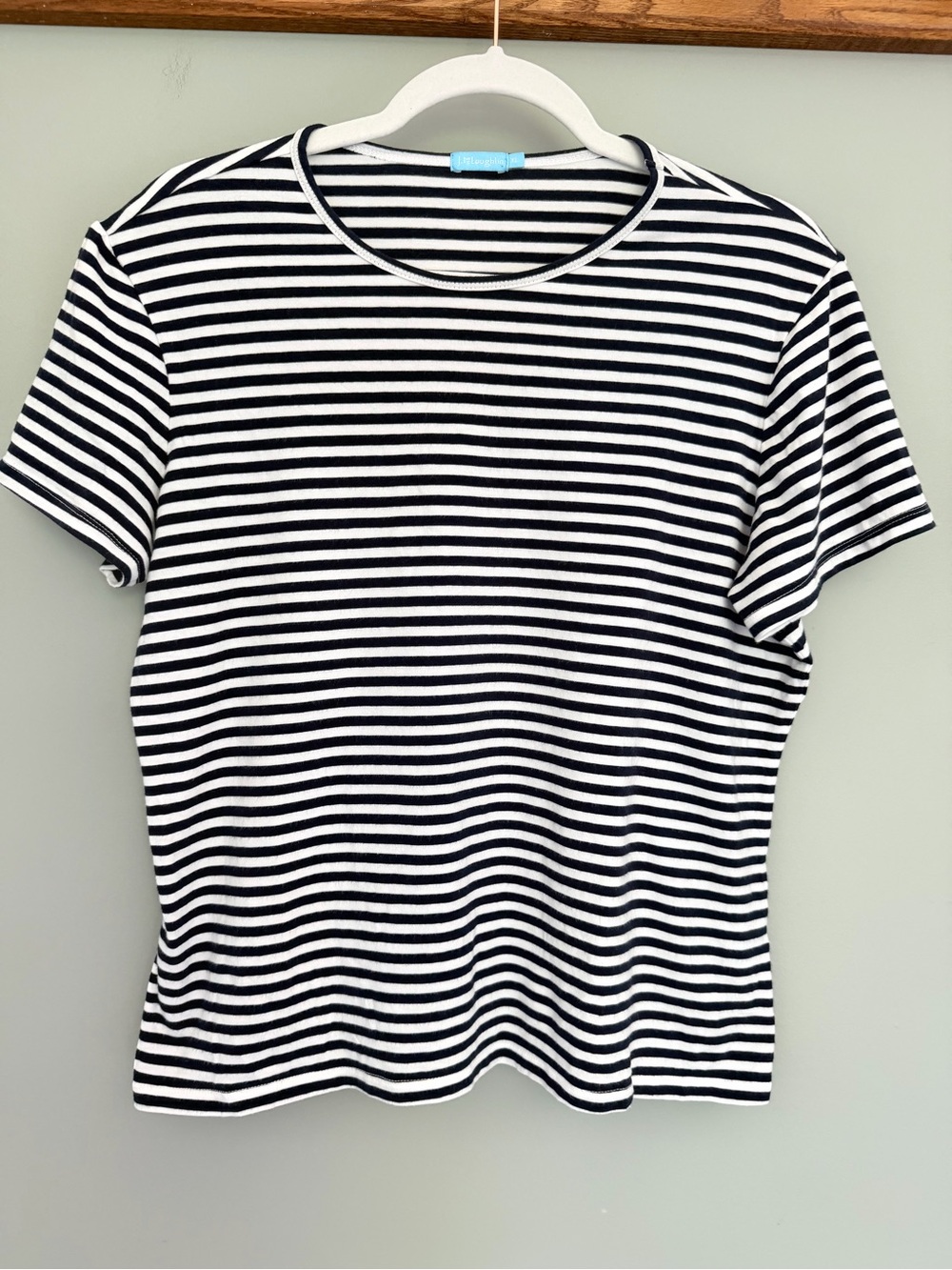 J. McLaughlin "Allie" Navy White Stripe Cotton Blend Nautical Short Sleeve Tee - Picture 1 of 15